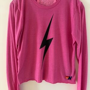Aviator Nation Fuchsia Long Sleeve with Black Lightning Bolt - Size S